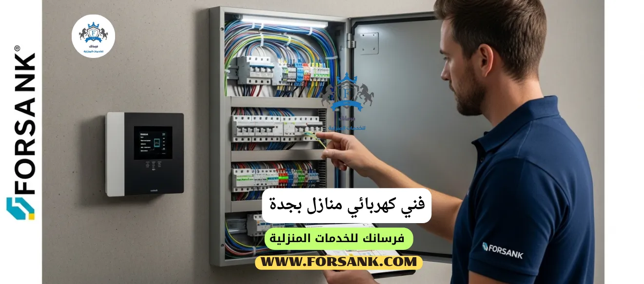 فني كهربائي محترف من فرسانك يقوم بتأسيس كهرباء في منزل بجدة